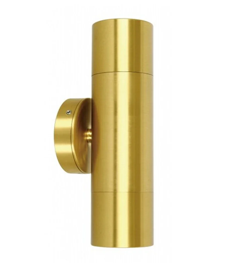 CLA Pillar Up Down GU10 Solid Polished Brass IP65 Round Base Plate
